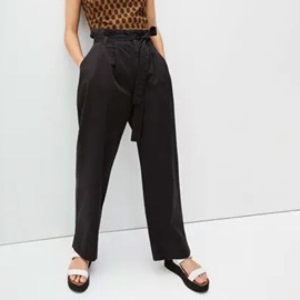 Everlane The Paperbag Organic Cotton Wide Leg High Rise Belted Pant Black M